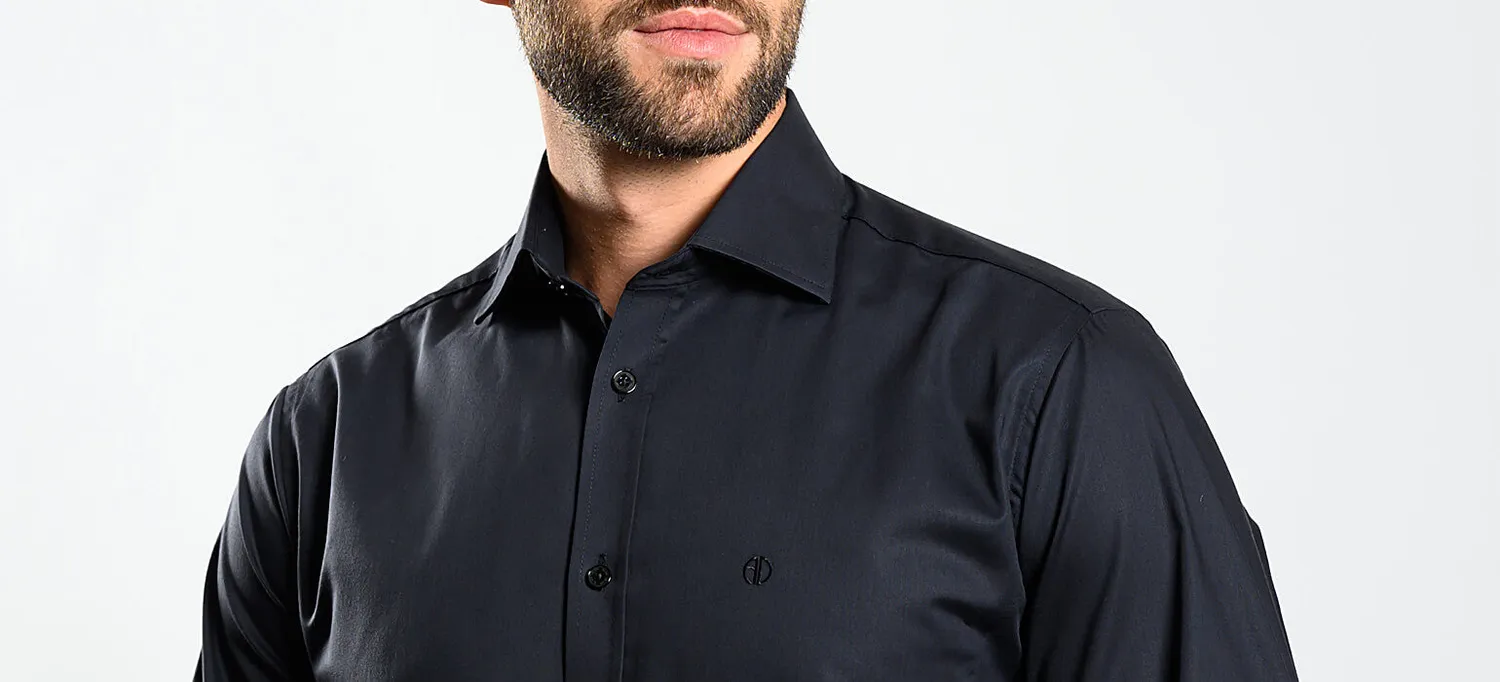Alain Delon Extra Slim Fit camicia nera cotone slim