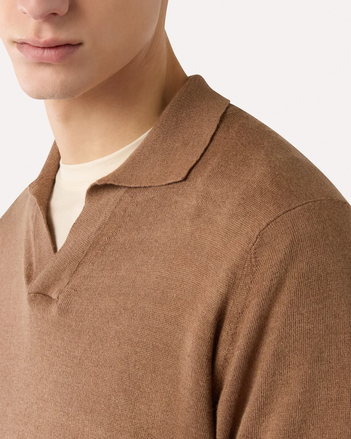 Lardini Polo in Maglia Marrone Lino e Cotone