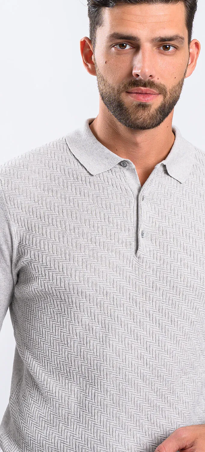 Alain Delon Polo Maglia Grigio Chiaro Manica Lunga Cashmere