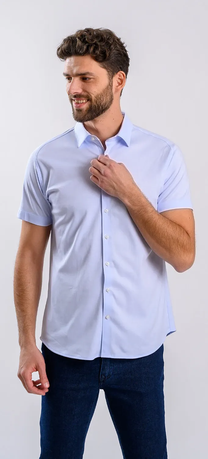 Alain Delon Camicia Extra Slim Manica Corta Azzurra Cotone