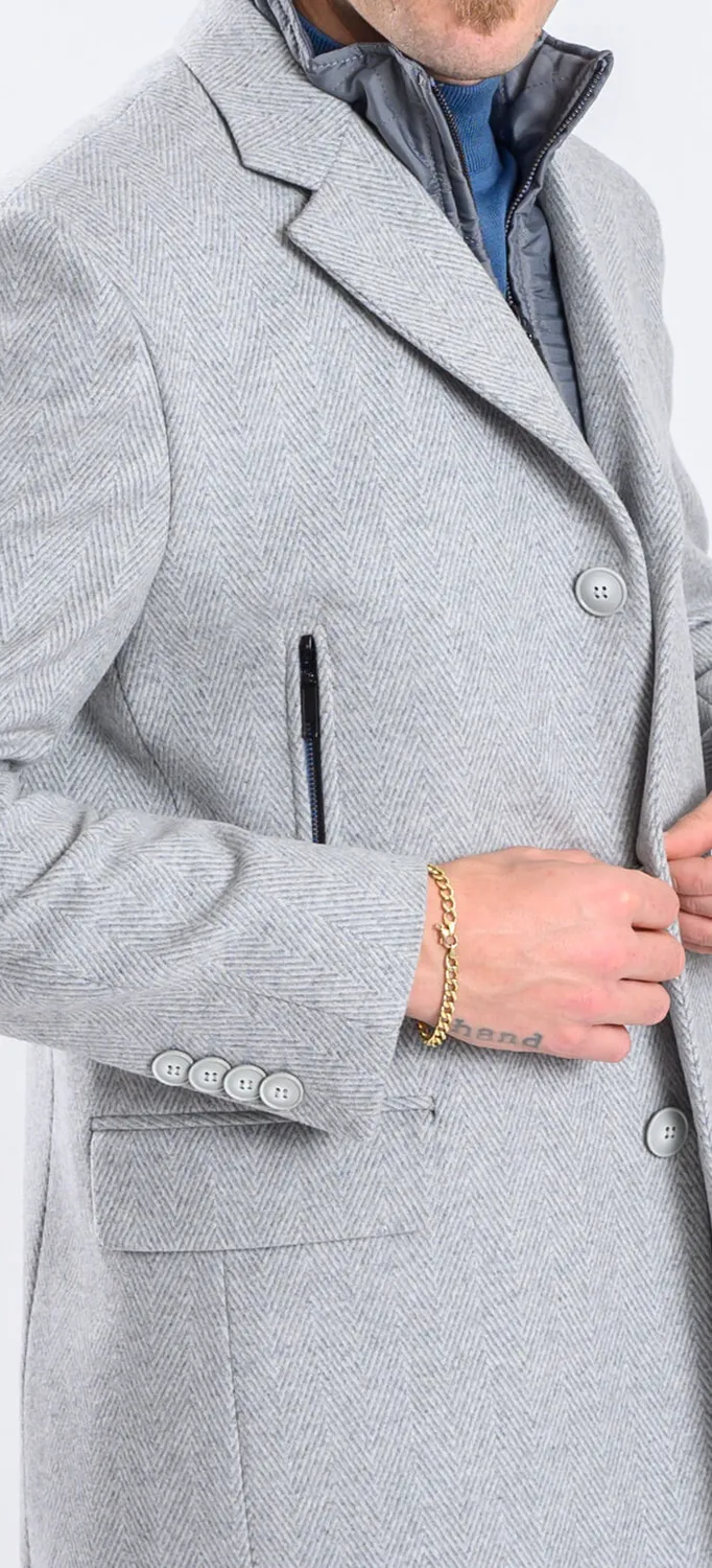 Alain Delon cappotto lana grigio spigato slim