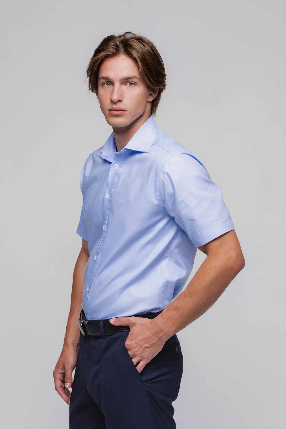 Alain Delon Oxford camicia manica corta azzurra cotone