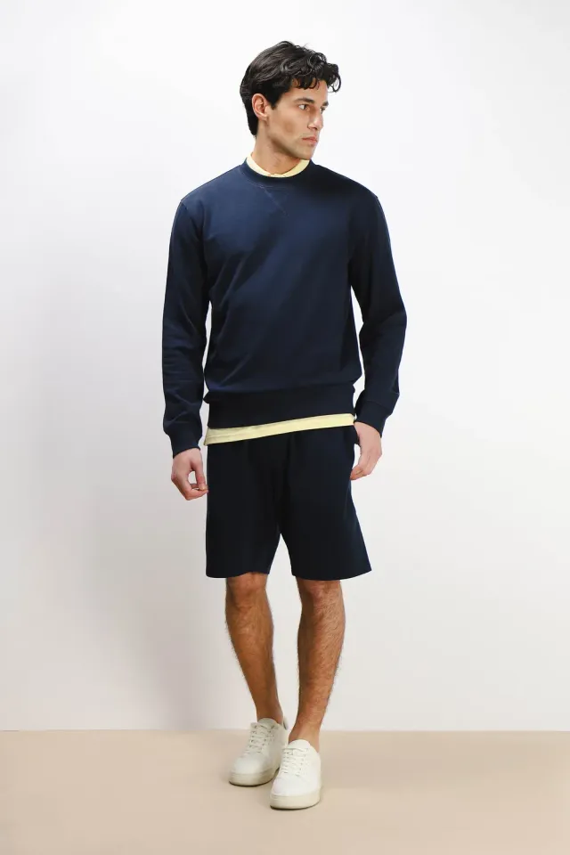 Sonny Bono Basic felpa girocollo bleu maniche lunghe
