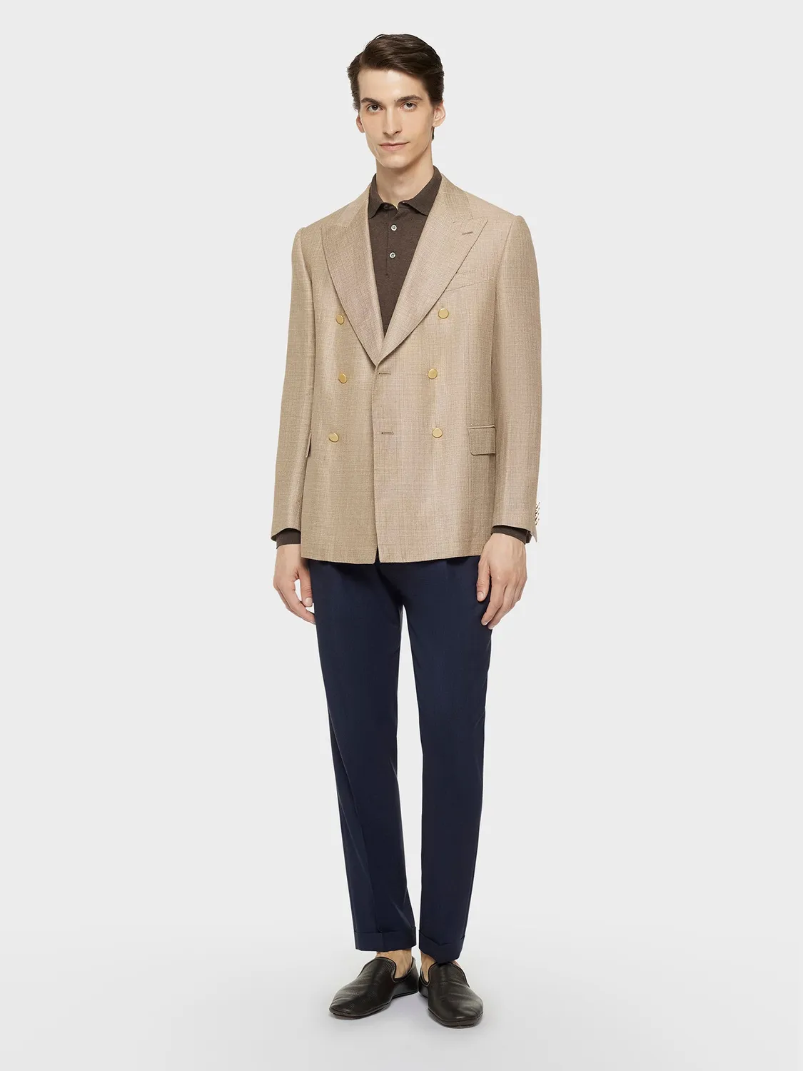 Caruso Norma giacca doppiopetto lino lana beige