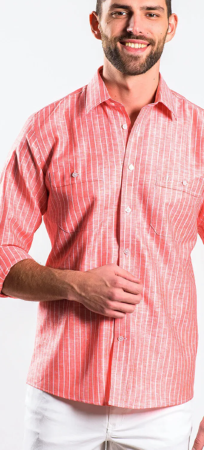 Alain Delon Camicia Rossa Lino Slim Fit Riga 41