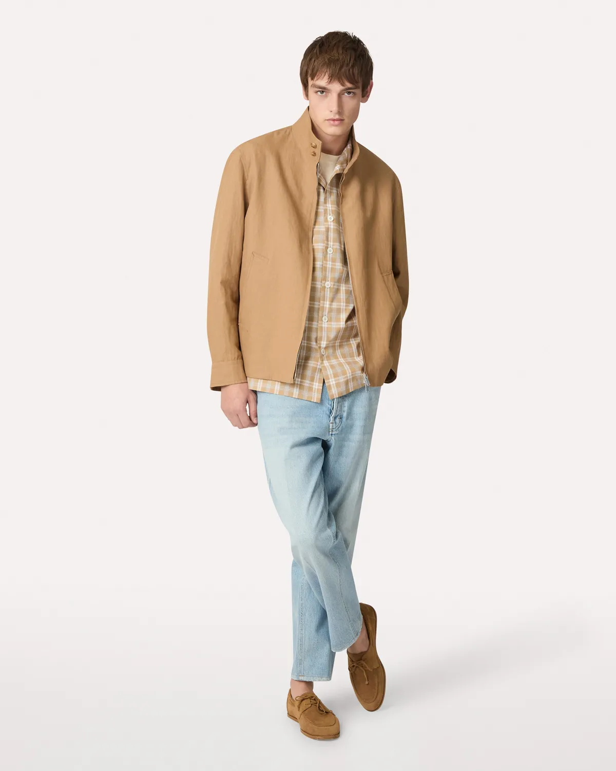 Lardini camicia cammello quadri popeline cotone
