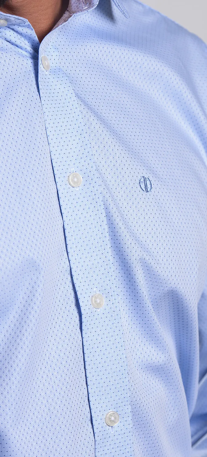 Alain Delon Camicia Azzurra Fantasia Slim Fit Cotone