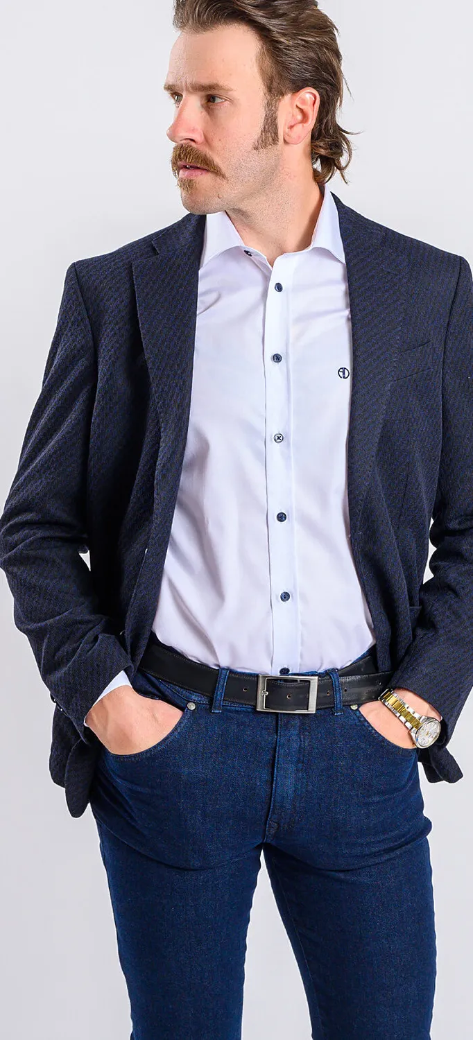 Alain Delon giacca blu microfantasia sfoderata slim fit