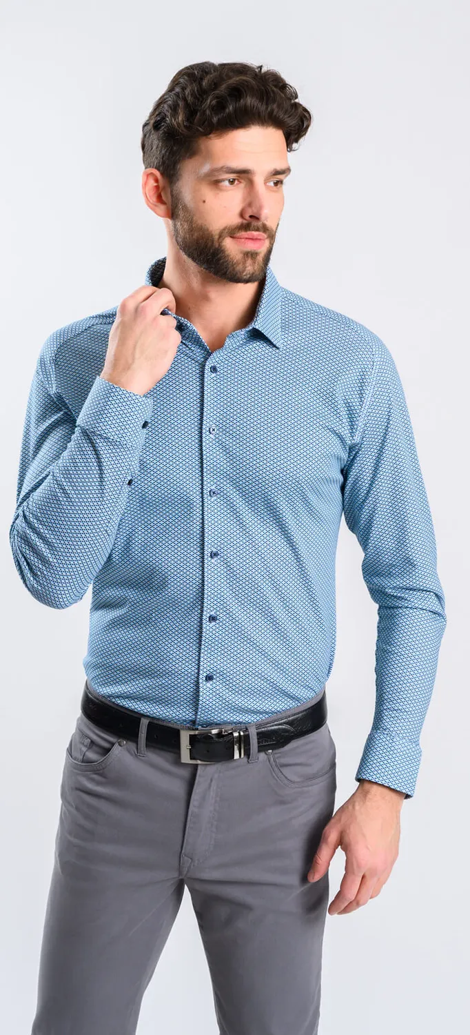 Alain Delon camicia blu jersey extra slim fantasia verde