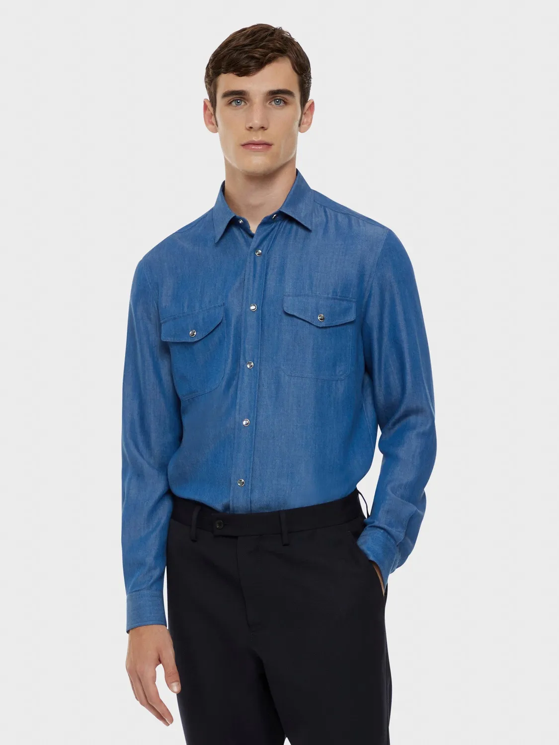 Caruso Camicia Tencel Blu Denim Texana