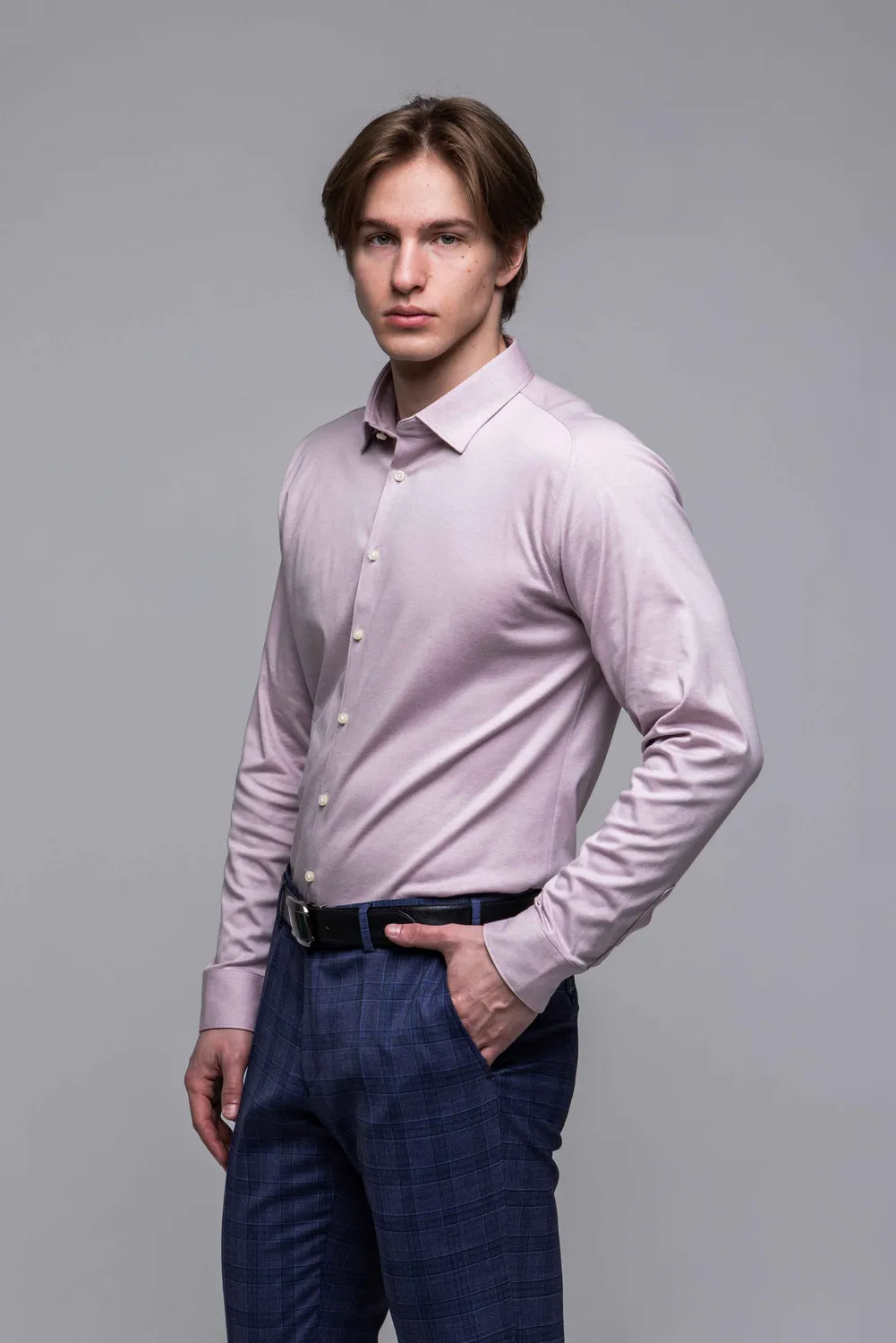 Alain Delon Camicia Rosa Cotone Stretch Extra Slim