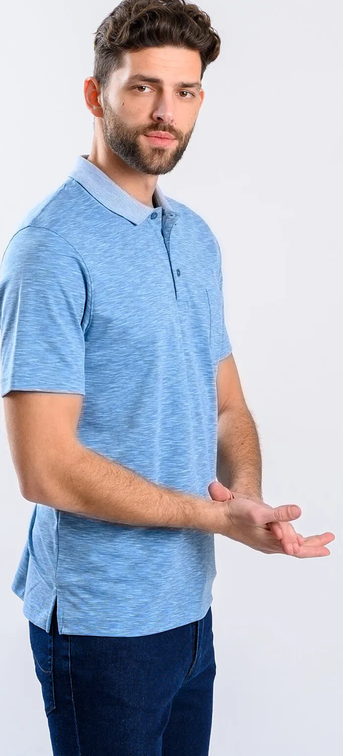 Alain Delon polo slim fit blu melange micropima