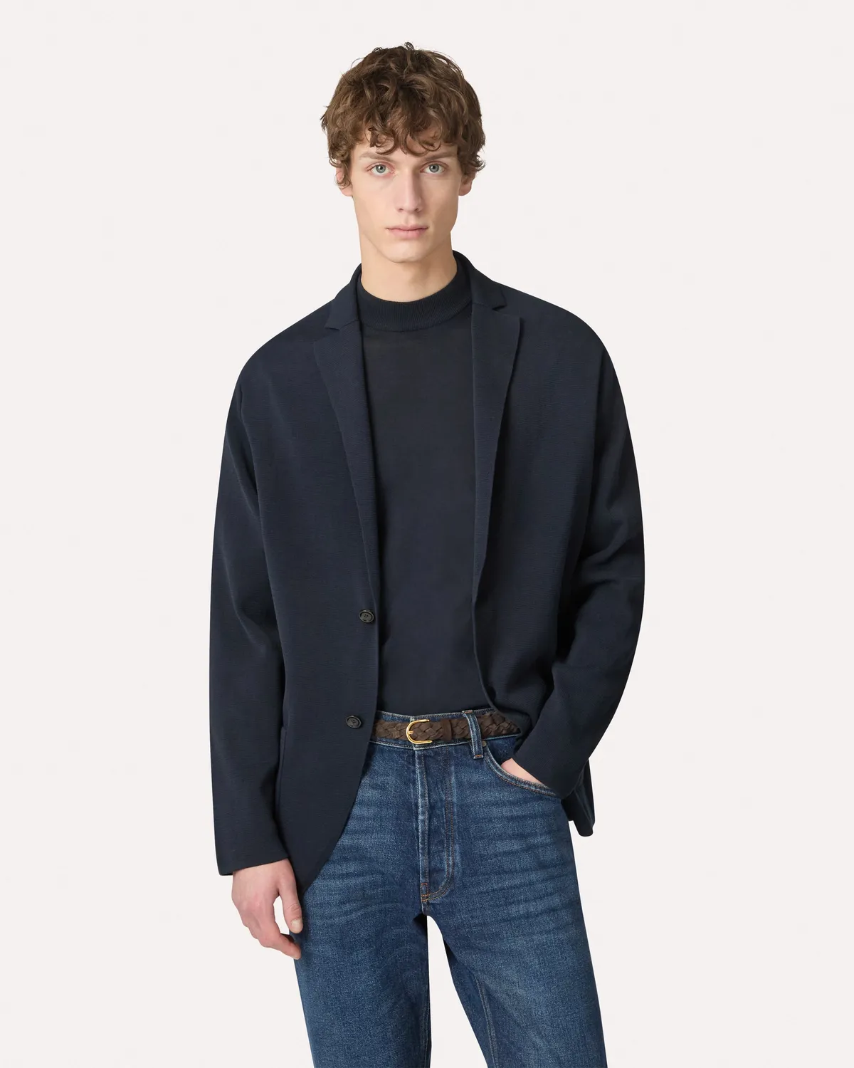 Lardini Giacca monopetto maglia cotone blu
