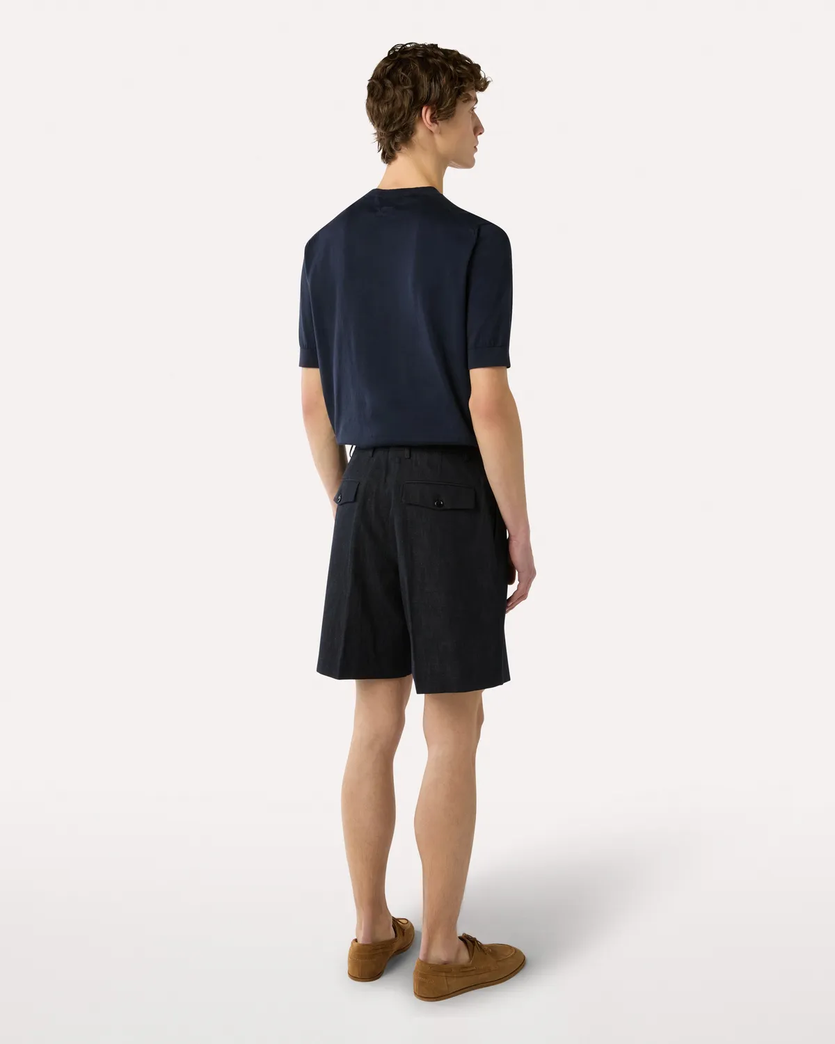 Lardini Bermuda Lungo Cotone Lino Blu Denim
