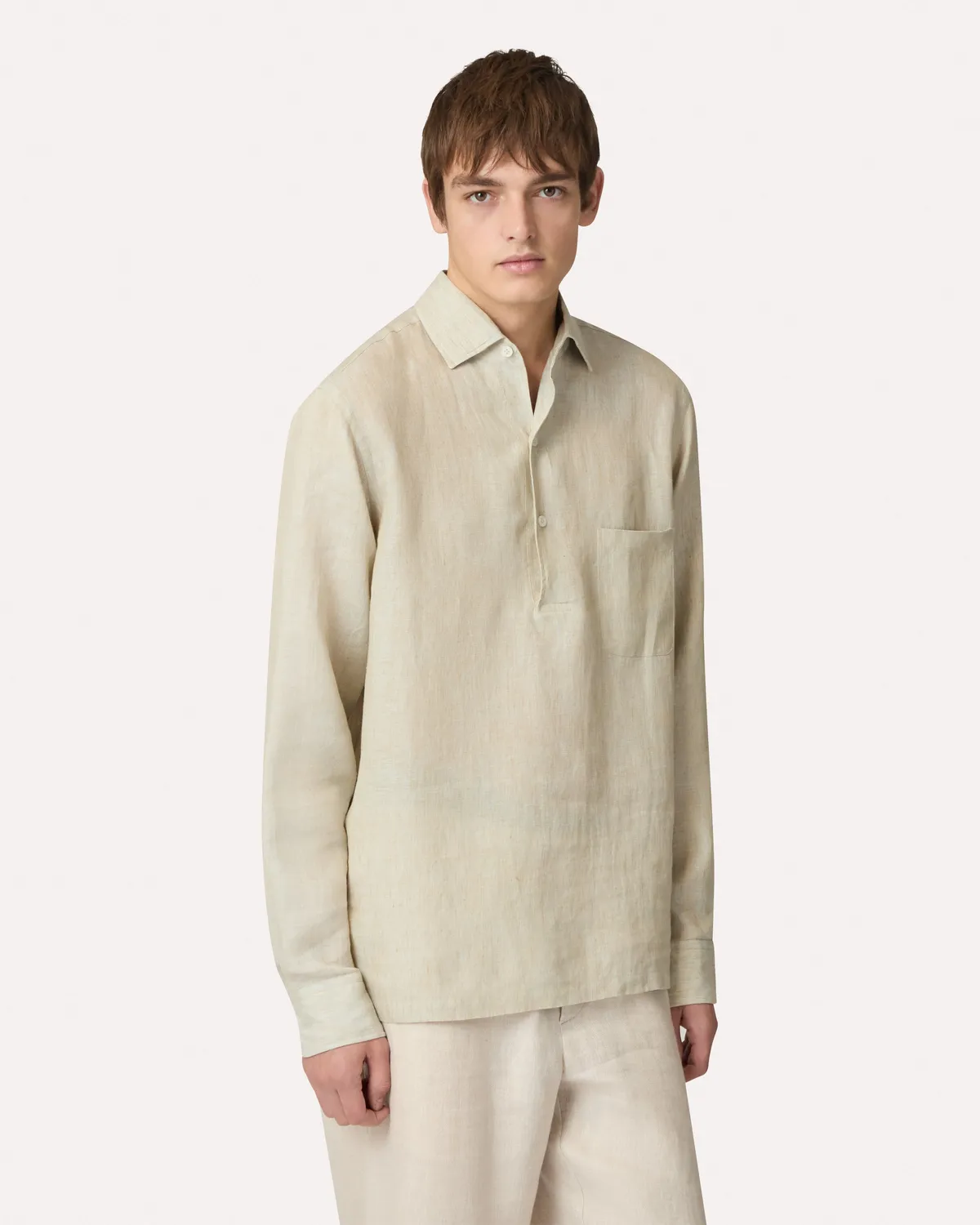 Lardini Camicia Polo Lino Delavé Beige Salvia Boxy