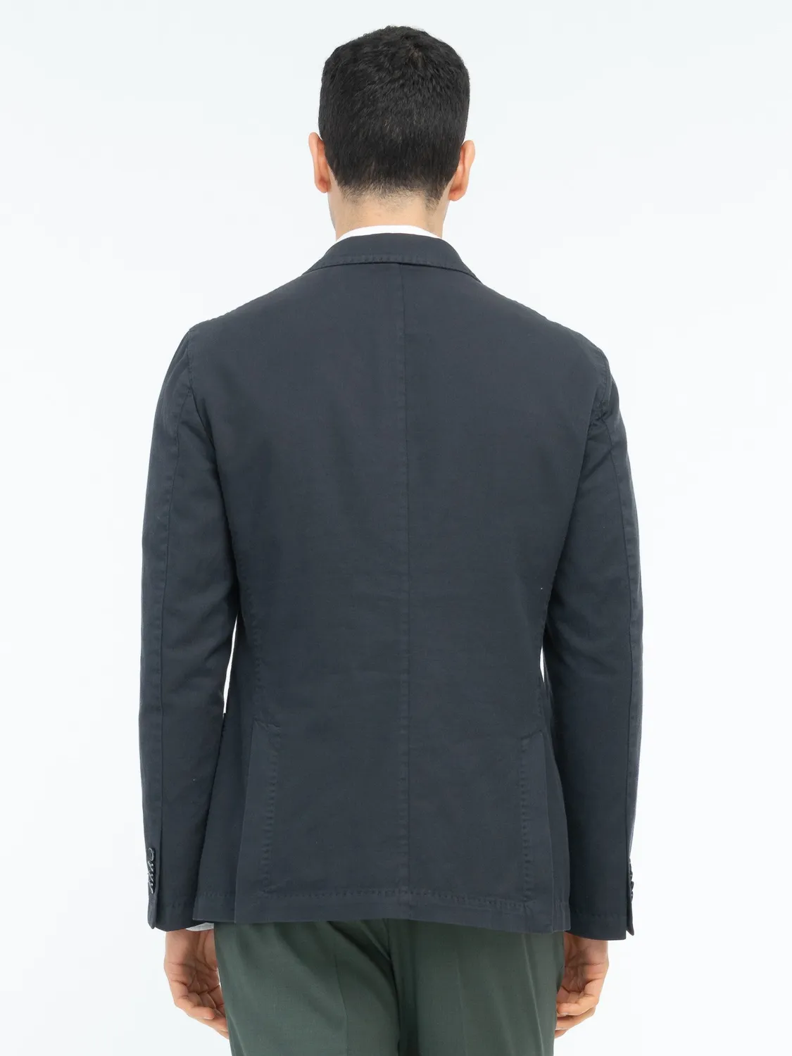 Paoloni Giacca sfoderata twill blu cotone lino stretch