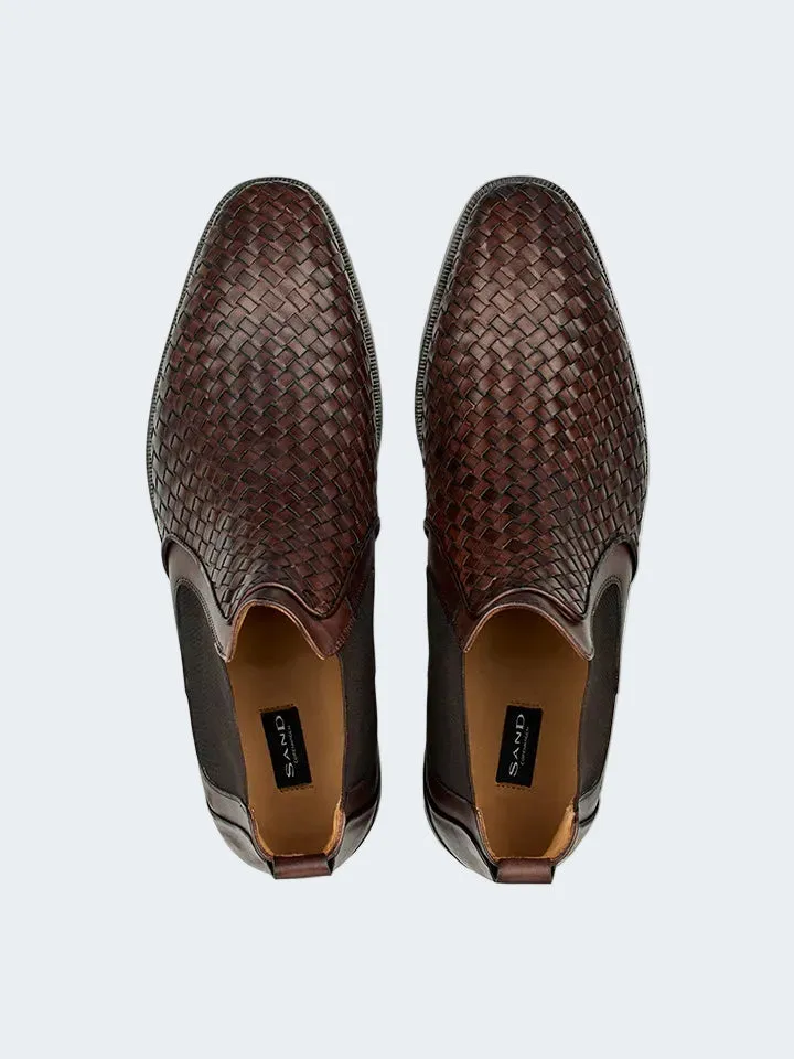 Sand Menswear MW F823 stivale chelsea marrone pelle intrecciata