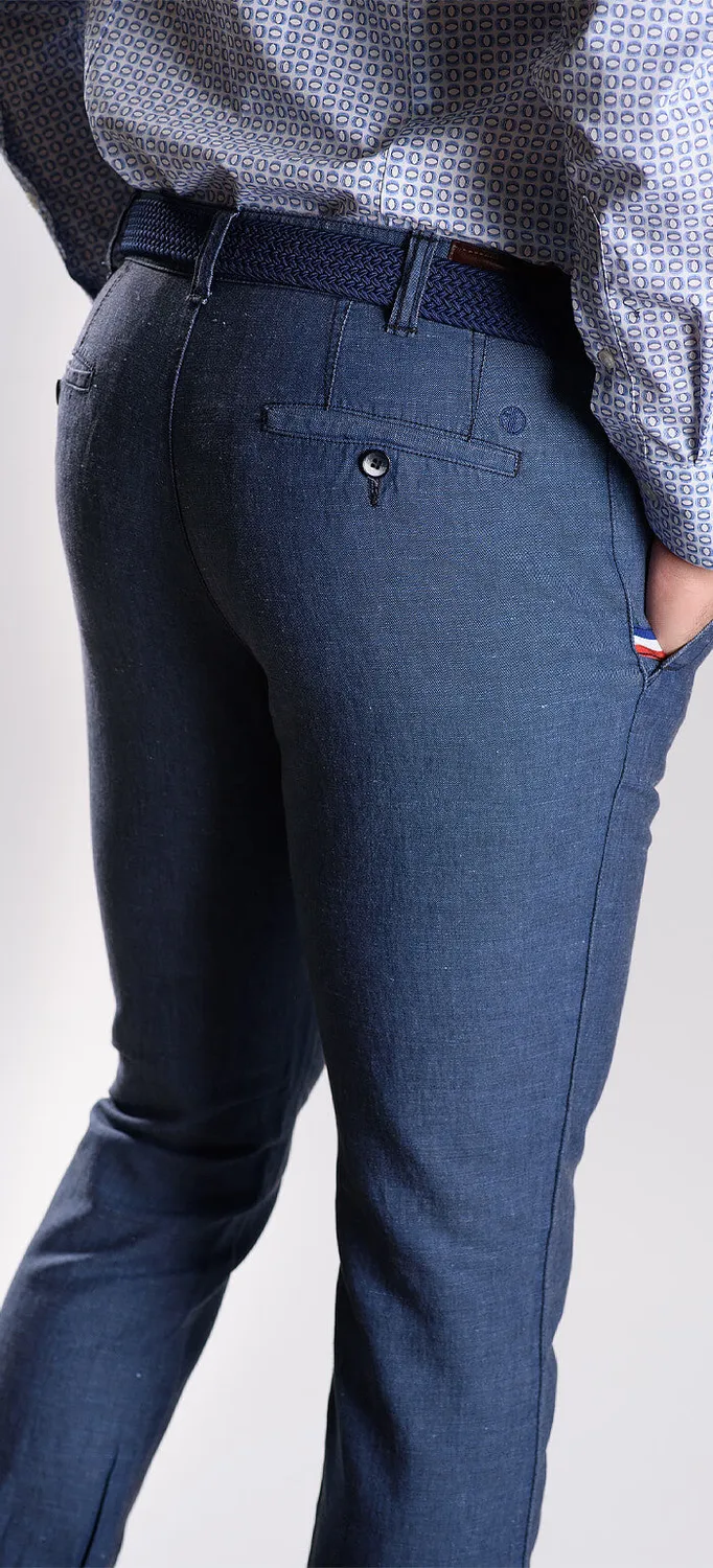 Alain Delon pantalone grigio-blu lino slim fit