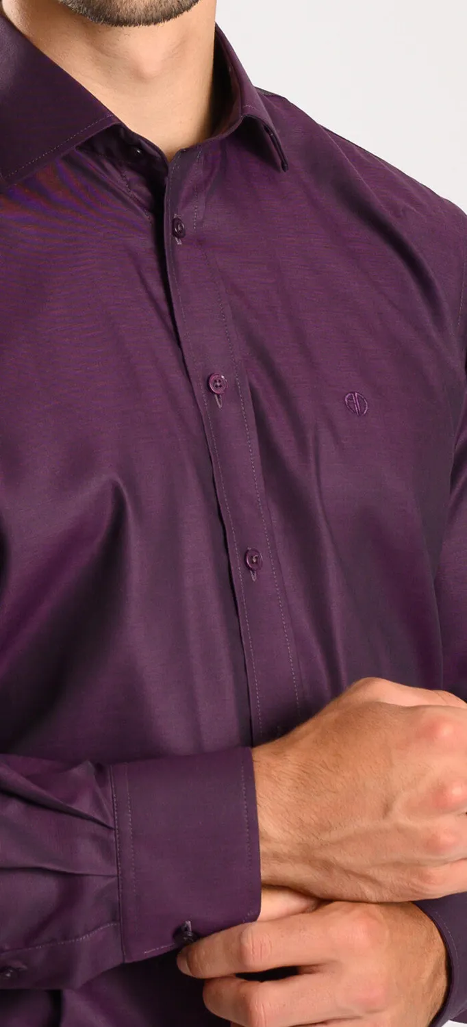 Alain Delon camicia slim fit melanzana cotone Getzner