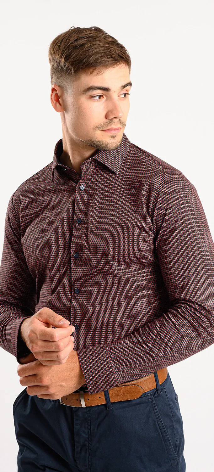 Alain Delon Stretch Extra Slim Fit camicia rossa fantasia