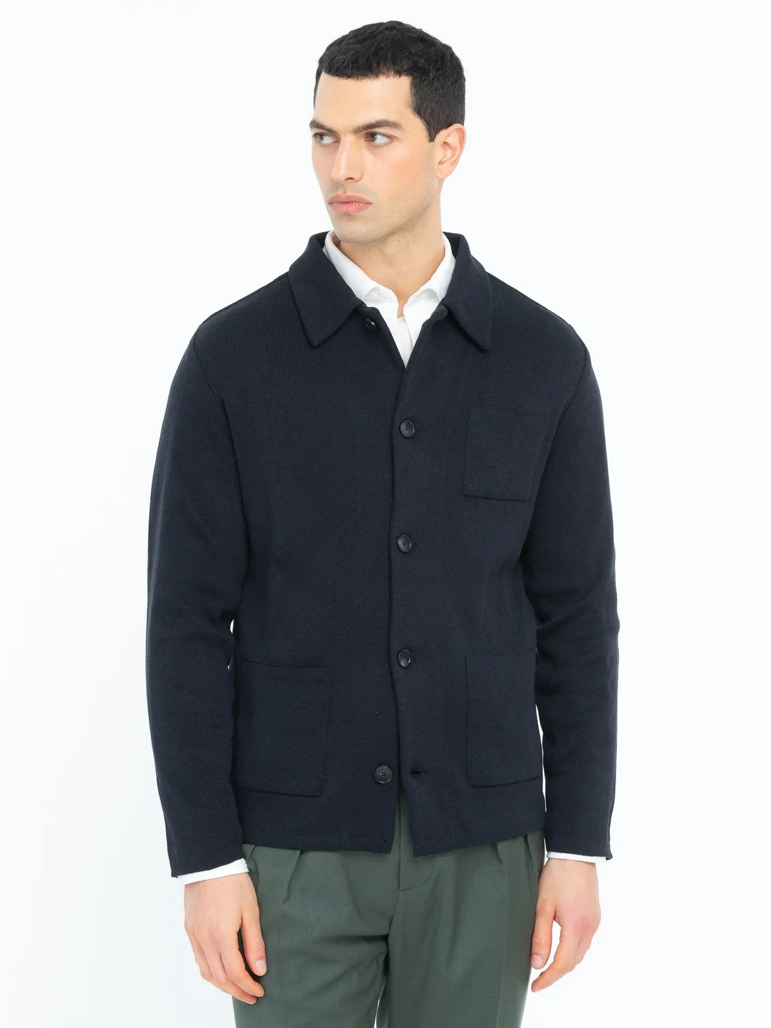 Paoloni Overshirt maglia piquet blu misto lana