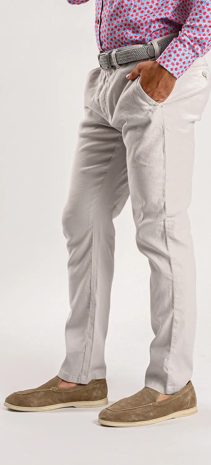 Alain Delon pantalone lino grigio chiaro slim fit elastico