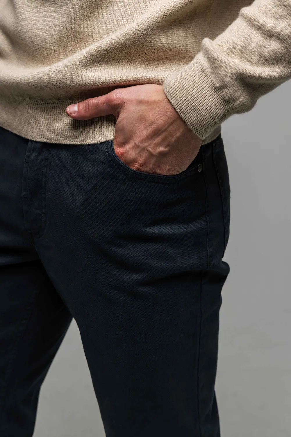 Alain Delon Pantaloni Uomo Grigio-Blu Fantasia