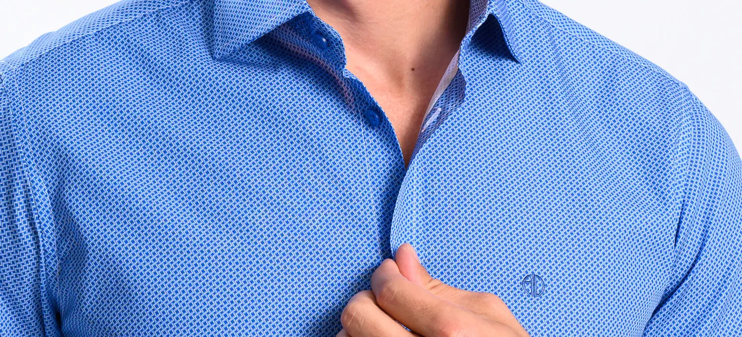 Alain Delon Extra Slim Fit camicia manica corta blu fantasia 41 cotone