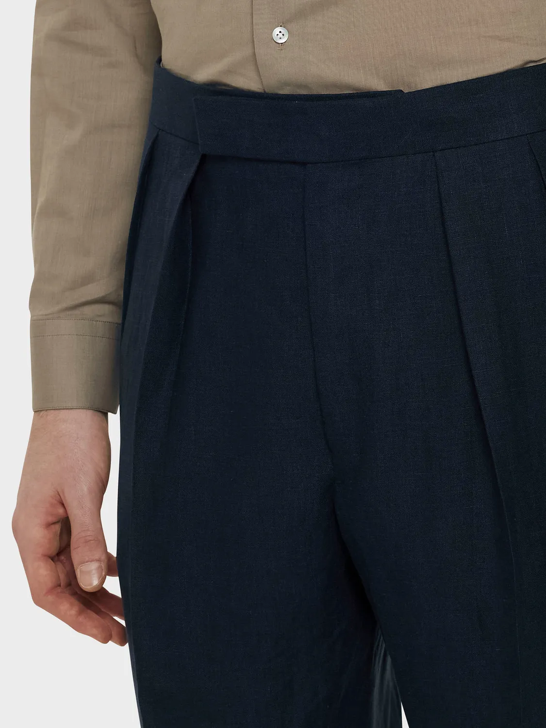 Caruso pantalone lino blu navy doppia pince