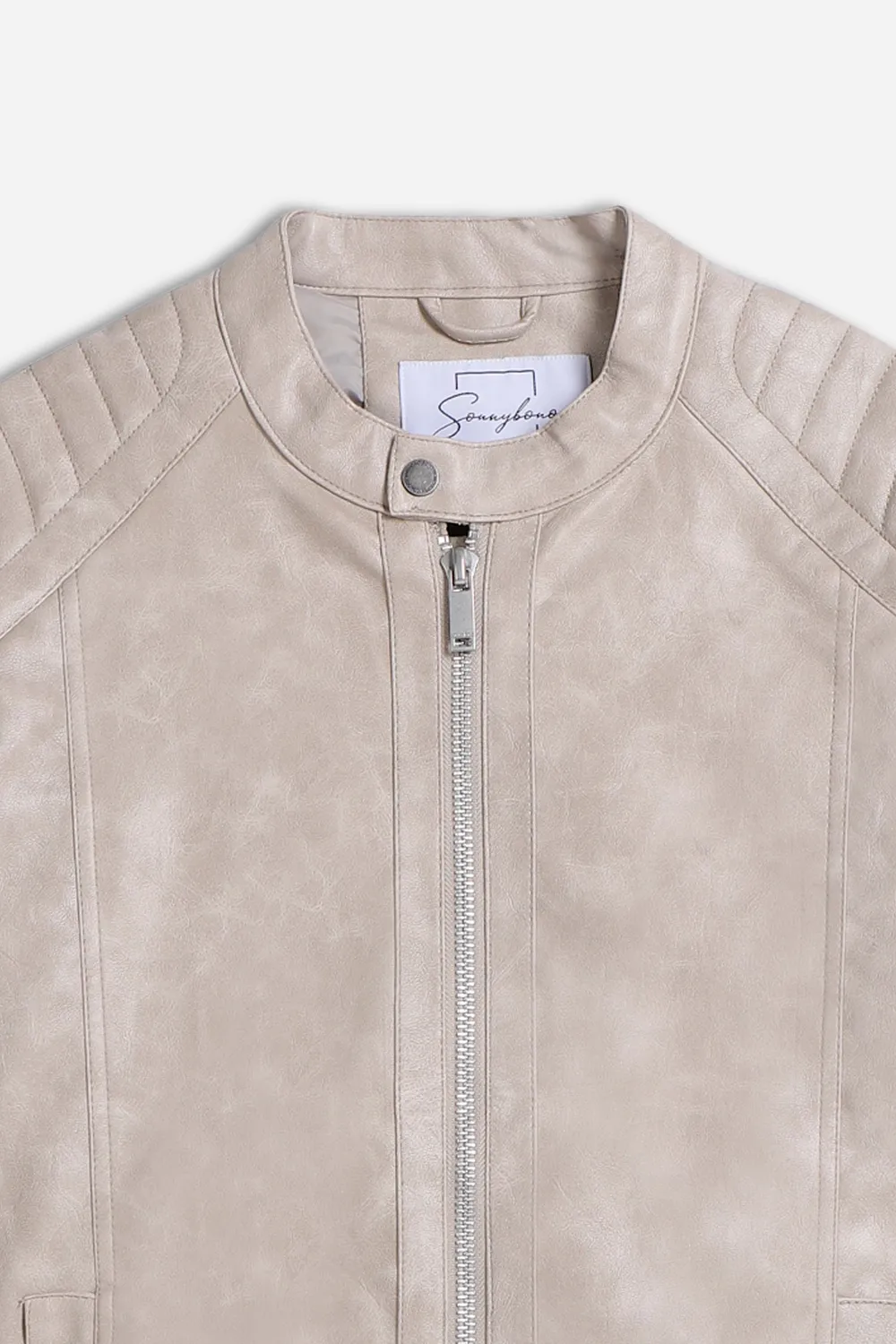 Sonny Bono Biker Giubbotto Similpelle Grigio Chiaro