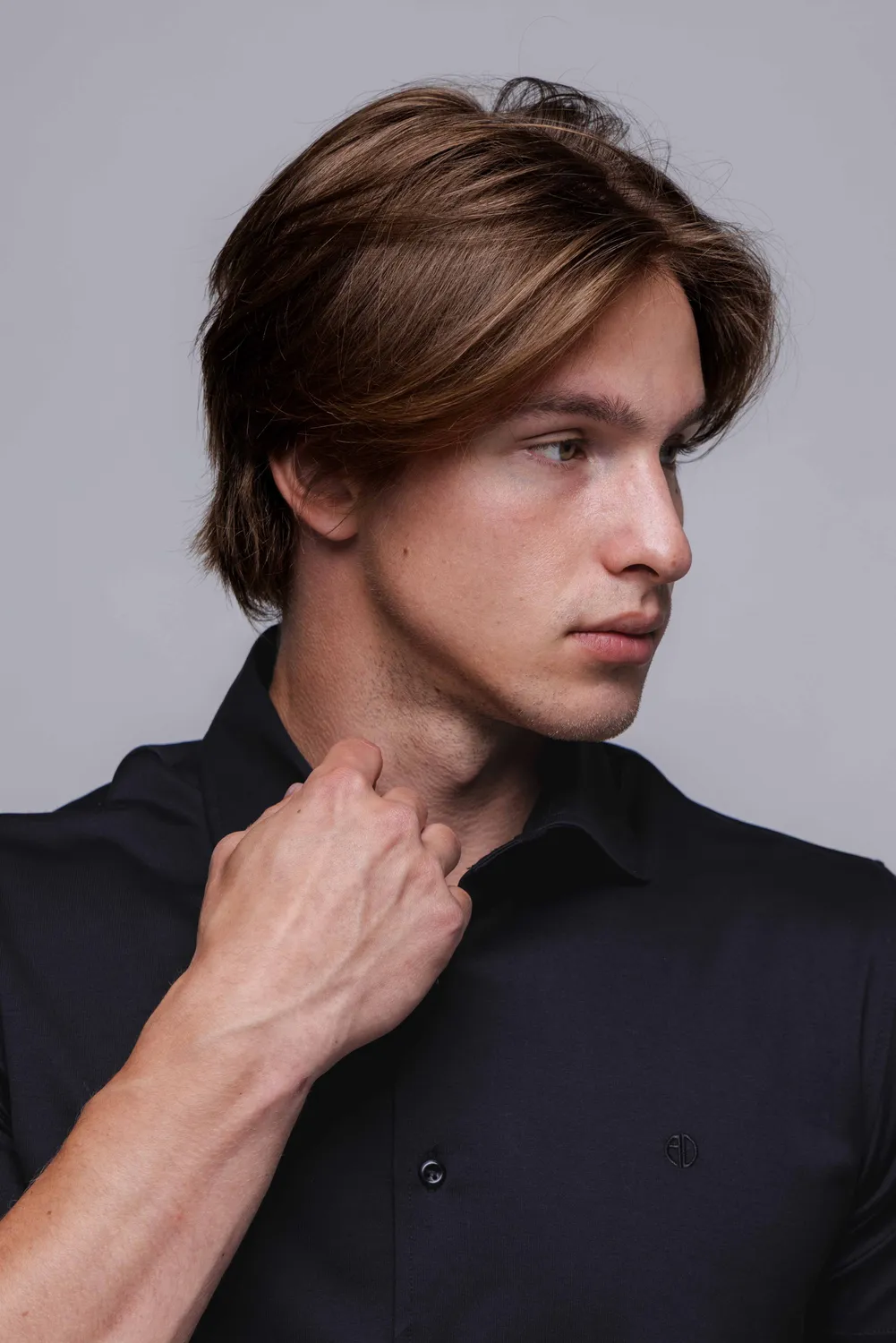 Alain Delon camicia nera manica corta stretch
