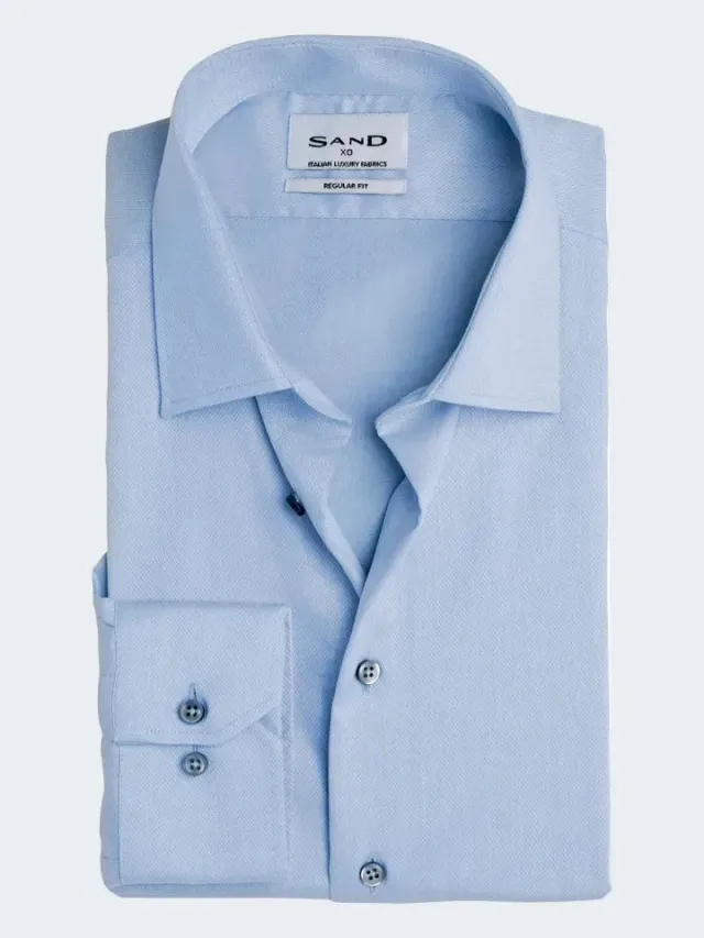Sand Menswear 8375 Gordon Camicia Dobby Blu No Stiro
