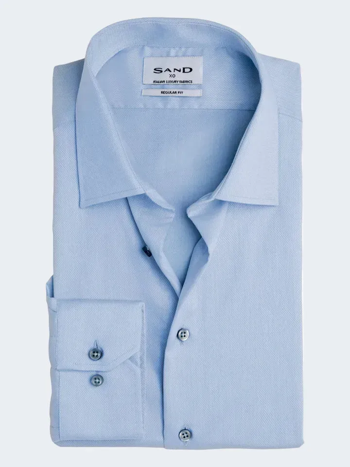 Sand Menswear 8375 Gordon Camicia Dobby Blu No Stiro