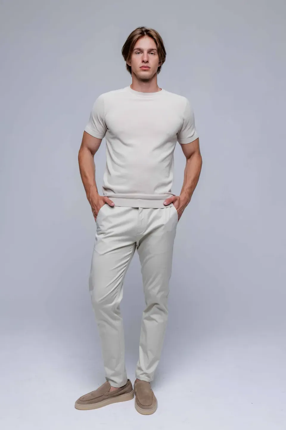 Alain Delon Pantaloni Chinos Beige Cotone elasticizzati