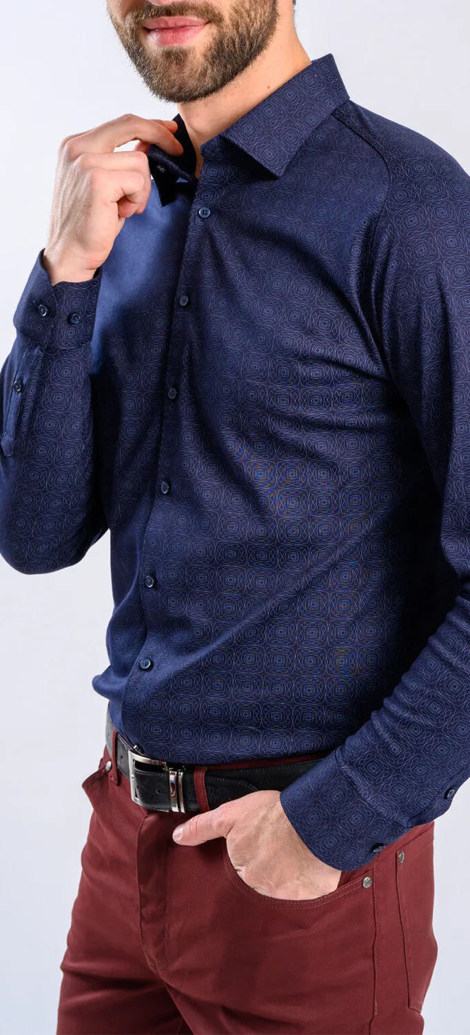 Alain Delon camicia extra slim blu navy stretch fantasia