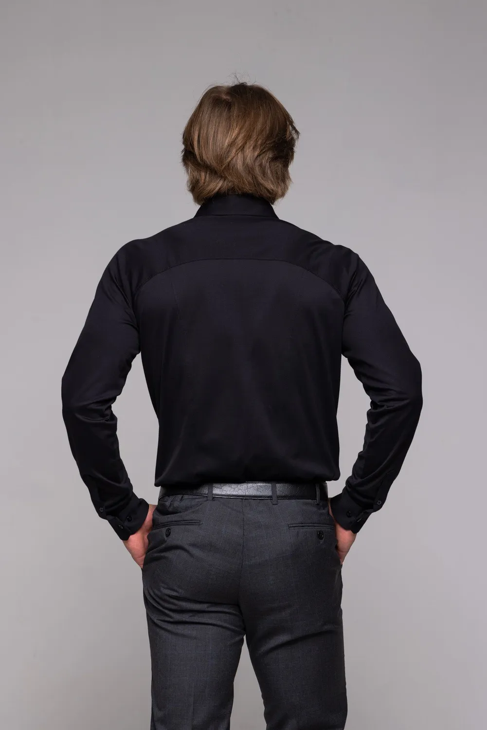 Alain Delon camicia extra slim nera jersey stretch