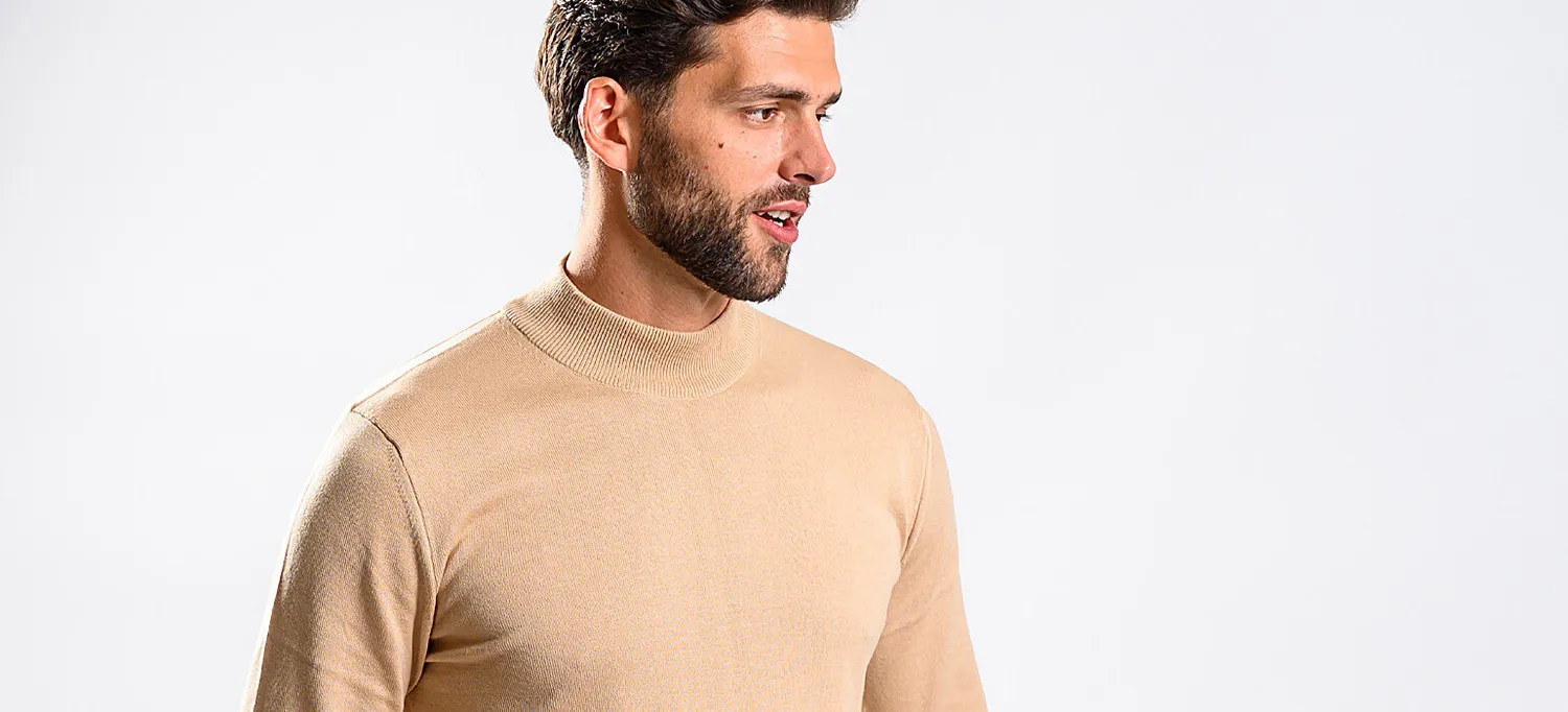 Alain Delon dolcevita beige cotone collo basso taglia S