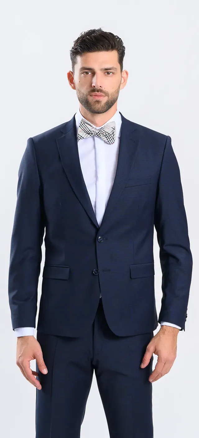 Alain Delon Abito Blu Slim Microquadri Uomo 2 Bottoni