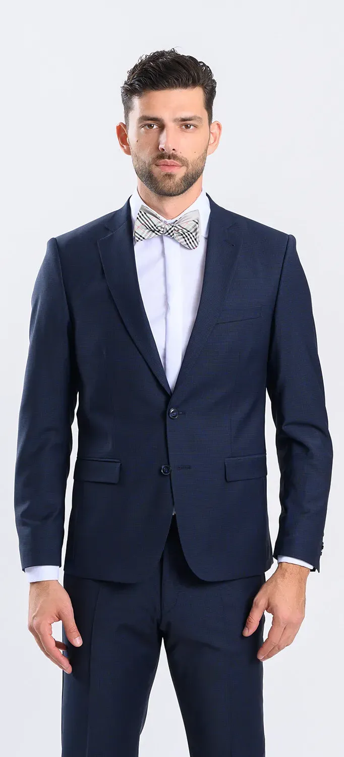 Alain Delon Abito Blu Slim Microquadri Uomo 2 Bottoni