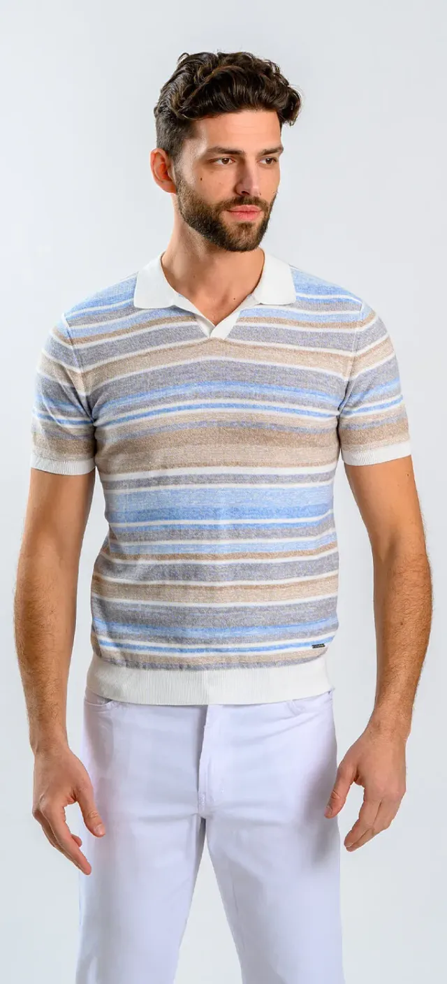 Alain Delon polo maglia slim fit a righe terra