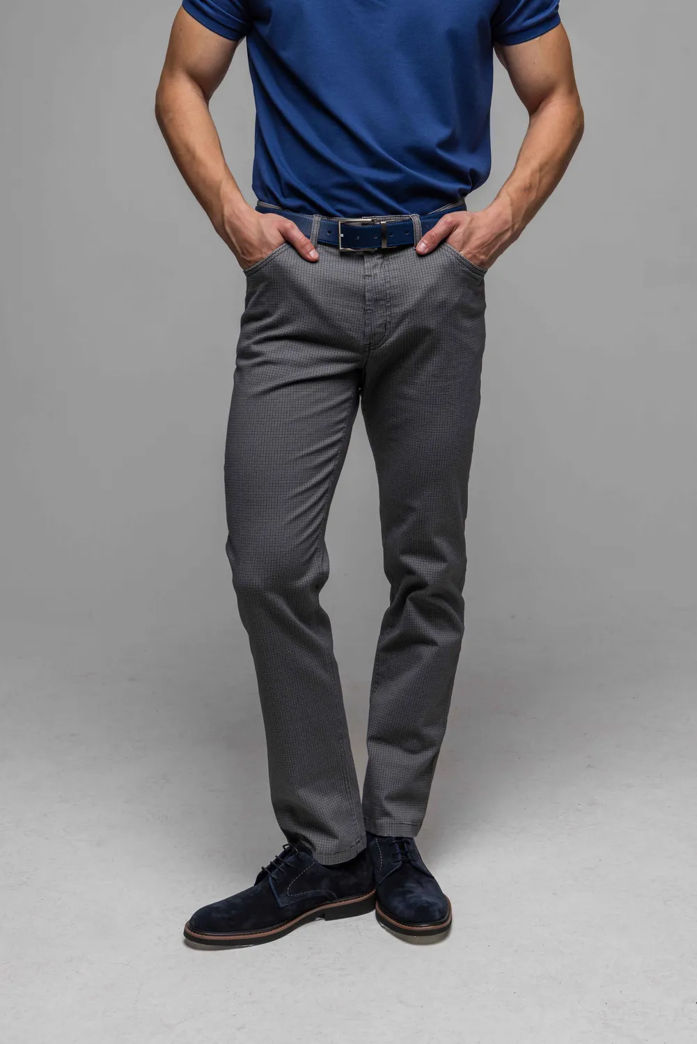 Alain Delon pantaloni casual pied-de-poule marrone grigio