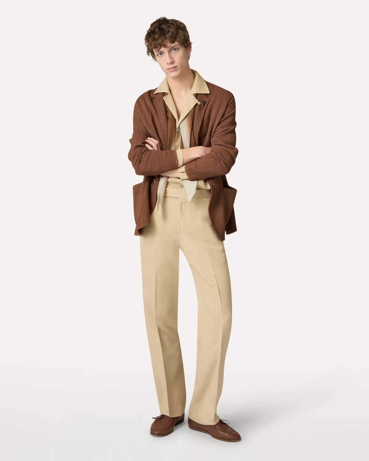 Lardini camicia beige lino collo aperto relax