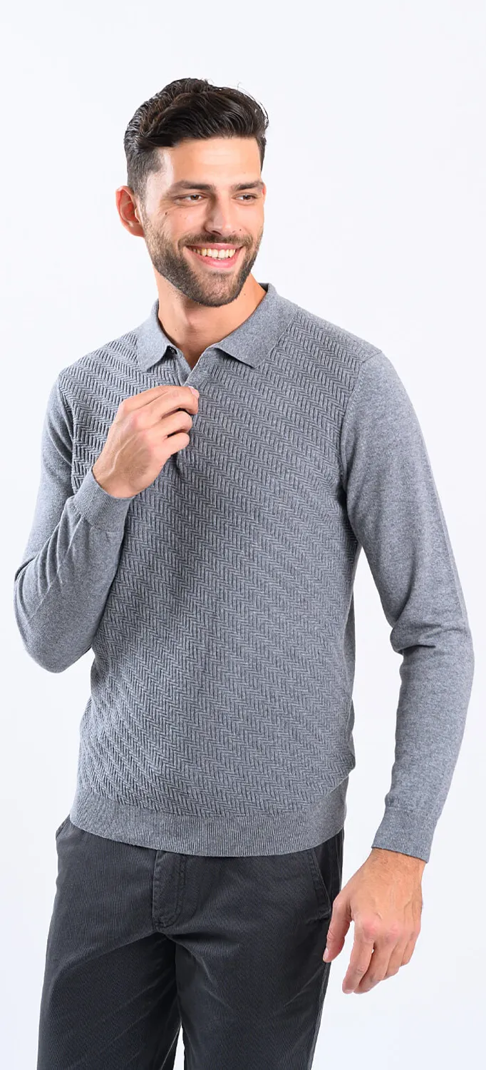 Alain Delon Slim polo maglia uomo grigia manica lunga cashmere