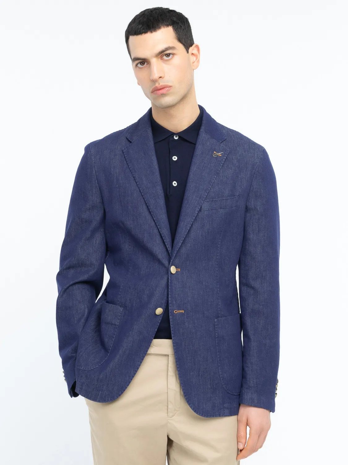 Paoloni Giacca sfoderata cotone denim blu