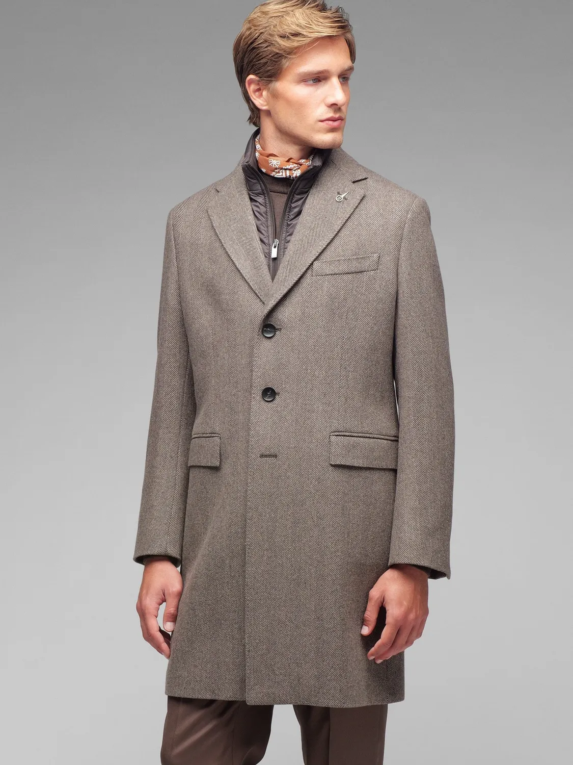 Paoloni Cappotto pettorina chevron marrone lana cashmere