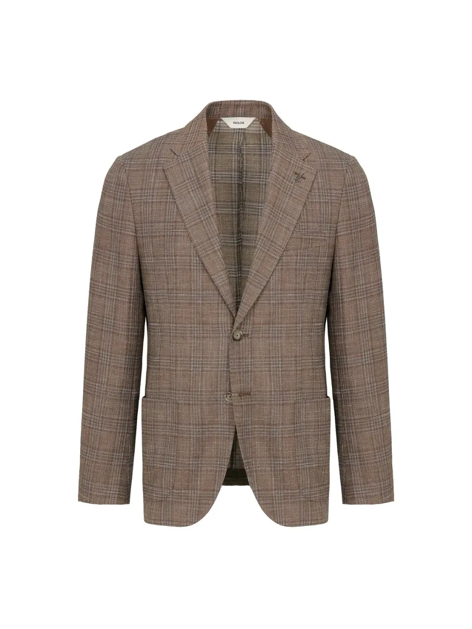 Paoloni Giacca macro check lana cotone marrone