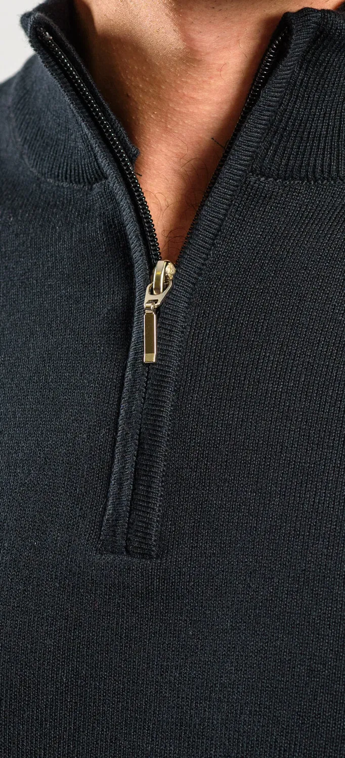 Alain Delon maglione nero cotone collo zip