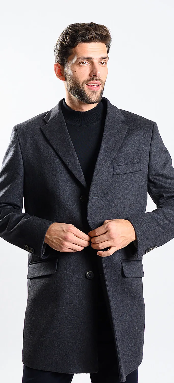 Alain Delon Cappotto Grigio Lana Cashmere Slim