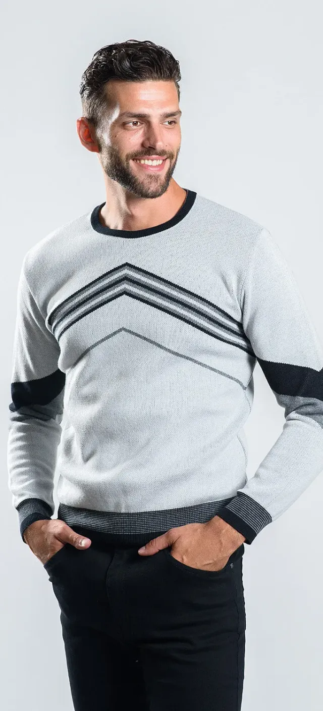 Alain Delon pullover cotone grigio collo tondo