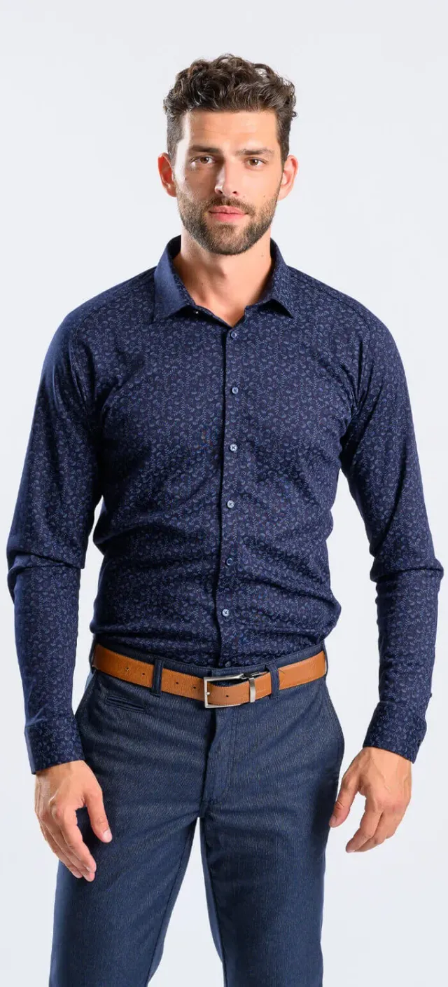 Alain Delon Stretch Extra Slim Fit camicia blu fantasia